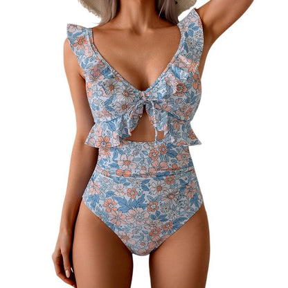 🌊🌸 50% KORTING! Stop met het verstoppen van je buikje achter een pareo! Dit badpak met hoge taille en geplooid afslankend design geeft je direct een zandloperfiguur – V-hals, ruches, en verstelbare bandjes voor de perfecte pasvorm.