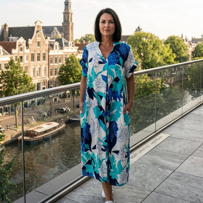 👗 Elegante, casual damesjurk met V-hals en print 💜