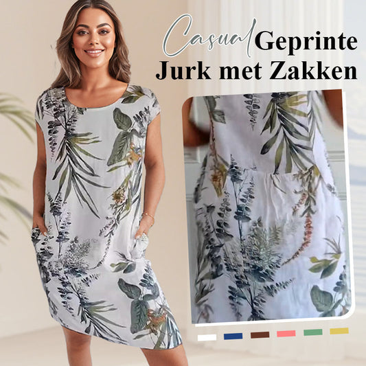 🌷Dames Jurk met Ronde Hals & Botanische Print – Fris, Comfortabel & Perfect voor het Voorjaar