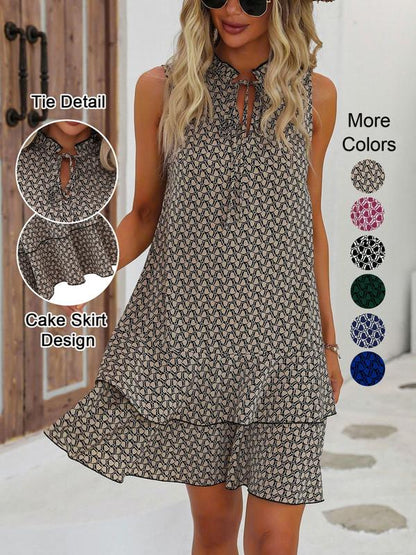 💃 Jurk met geometrische print en strik voor dames – Stijlvol, elegant en moeiteloos chic ✨👗