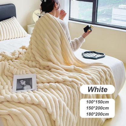 ⏳ Tijdelijke aanbieding⏳ Zachte fleece plaid van polyester Lichtgewicht deken met streepreliëf Voor bank bed en onderweg In acht kleuren