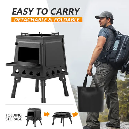 ⏳🔥LIMITED-TIME 50% OFF! ⏰Portable Wood Burning Rocket Stove | 16 Vent Holes Efficient Burn | Outdoor Wood Stove | Foldable Camping Cooker