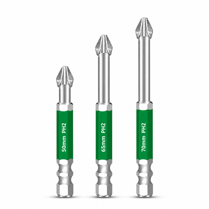 ⏳ Tijdelijke aanbieding⏳ PH2 kruiskopbitset van S2 staal met geribbelde tip 3 of 6 bits in lengtes van 50 tot 150 mm