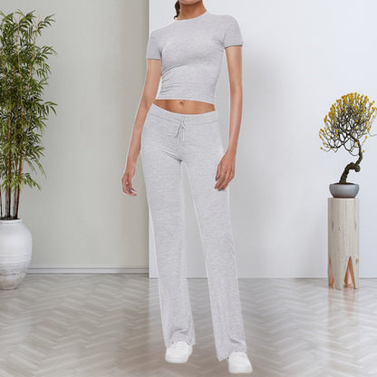 🎉2026 Nieuwe Producten Populaire Verkoop✨Dames Casual Effen Kleur T-shirt & Rechte Pijp Broek Set