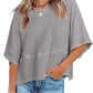 👕 Effen patchwork T-shirt met 5-punts mouwen – losse fit, uniek design, stijlvolle blikvanger! ✨