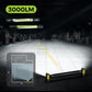 🛠️⚡ Oplaadbare LED-werklamp met haak, 3 standen, twee 2600 mAh-batterijen, meer dan 3 uur brandduur – robuust en draagbaar.