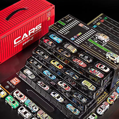 🔈🔈60% KORTING! ✨ 48 mini-auto's met ingebouwde garage - Interactief spel met geluidseffecten en racebaan voor kinderen 🚗🎪