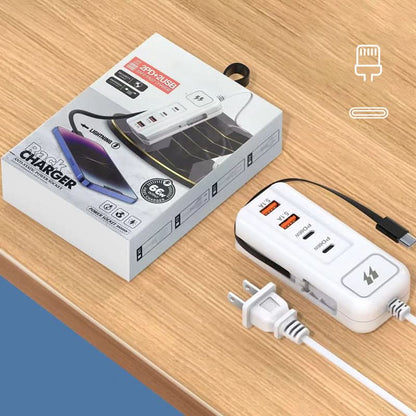 ⏳ Tijdelijke aanbieding⏳ 66W snellaadadapter met 2 PD-poorten, 2 USB-poorten en ingebouwde Type-C-kabel