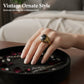 ⏳Tijdelijk 50% korting💥Vintage ring met zwarte imitatie-edelsteen en gravures