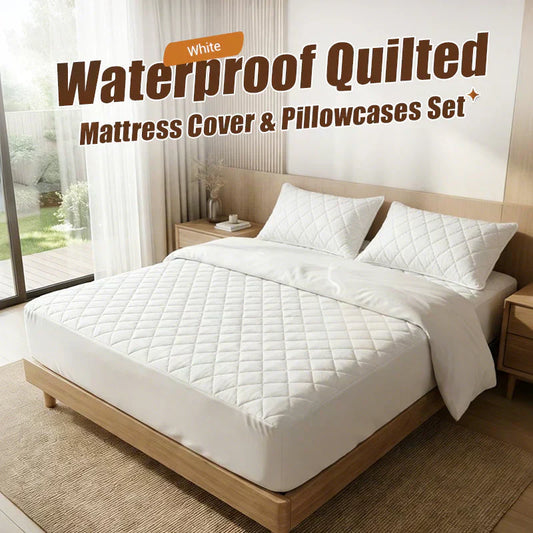 ⏰🔥TIJDELIJK 50% KORTING! 🌤️ Waterdichte gewatteerde matrashoes en kussenslopen set – Beschermt, biedt comfort en is gemakkelijk schoon te maken ✨🛏️