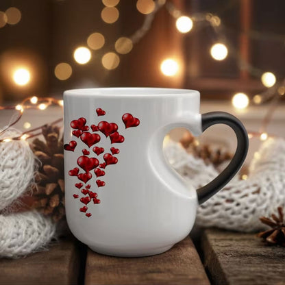 ⏳ Tijdelijke aanbieding⏳ Kleurveranderende keramische mok met hartvormig handvat 325 ml Warmtegevoelig hartpatroon Een liefdevol cadeau voor koffie en thee