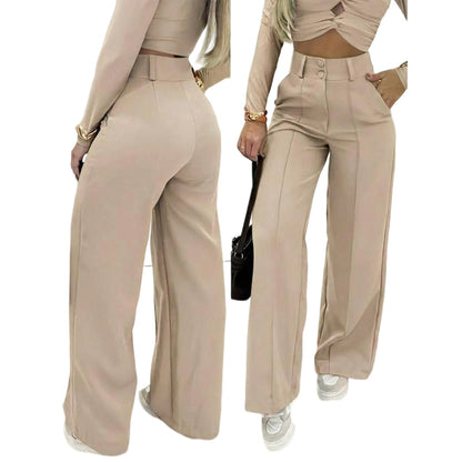 🌸LAATSTE DAG VAN DE SPECIALE AANBIEDING - 50% KORTING💕Damesbroek met hoge taille en wijde pijpen in effen kleur