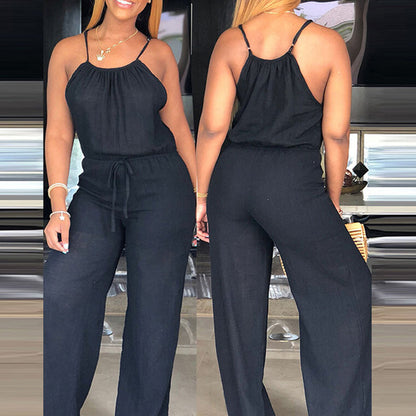 Dames mouwloze jumpsuit met trekkoord in de taille voor de zomer