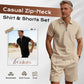 🎁2026 Nieuw binnen 50% KORTING💥Zomerse casual set met shirt met ritskraag en korte broek