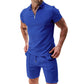 🎁2026 Nieuw binnen 50% KORTING💥Zomerse casual set met shirt met ritskraag en korte broek