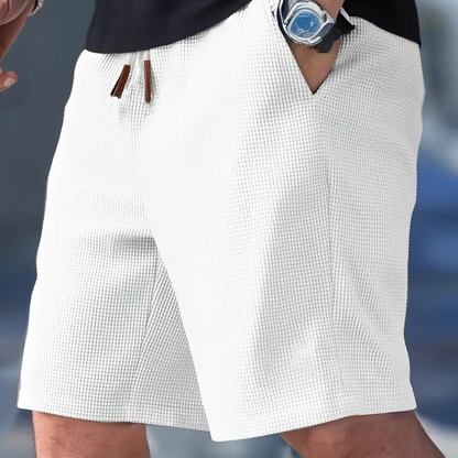 Casual wafelgebreide herenshort met trekkoord