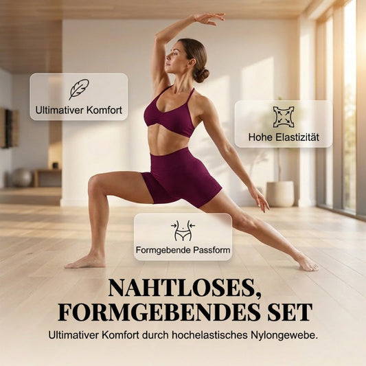 Naadloze Sportset voor Dames | Haltertop & Short met Buikcorrectie