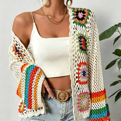 🧶👚 Retro gehaakte top met uitgesneden details en lange mouwen ✨🕰️