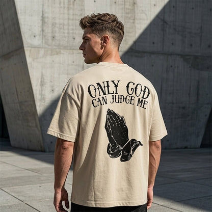 Heren T-shirt met biddende handen print – katoen, casual, symbolisch, veelzijdig