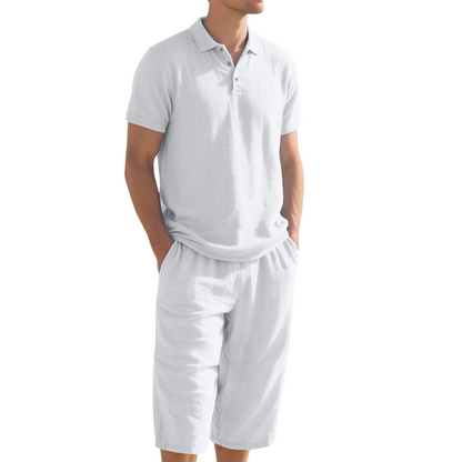 Casual linnen set met overhemd en broek voor here