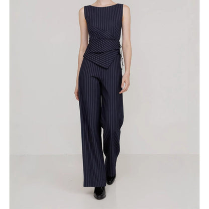 Dames Krijtstreep Wikkel Taille Jumpsuit