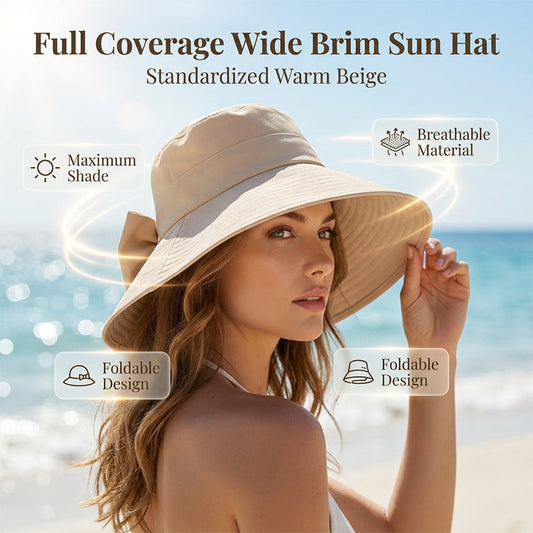👒 TIJDELIJKE AANBIEDING: 62% KORTING! ✨ Women's Bowknot Wide Brim Sun Hat – Opvouwbaar, 360° bescherming 🎀