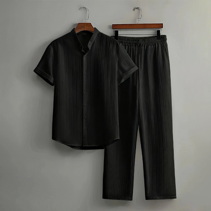 🏆LAATSTE DAG VAN DE UITVERKOOP – 50 % KORTING🔥Gestructureerde 2-delige set met overhemd en broek voor heren