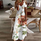 Dames maxi jurk met bloemenprint, V-hals en open schouders