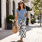 👗 Dames Zijknoop Top & Geprint Broek Set – Elegant Lounge 2-delig | Lichtblauw & Lichtgroen | S-5XL