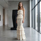 Dames Strapless Gelaagde Ruche Gesmockte Jurk