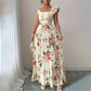 🌸2026 Nieuw Binnen👗Elegante Bloemenprint Geplooide Maxi-jurk✨Romantische Vierkante Hals, Ruche Mouwen & Vloeiende Bloemrok🌷