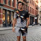 Heren T-shirt en Short Set met Abstracte Print