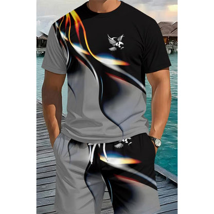 Heren T-shirt en Short Set met Abstracte Print
