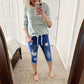 Distressed denim capribroek – edgy casual, verstelbare taille, cropped pasvorm