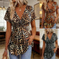 Women's V-Neck Twist-Front Leopard Print Top