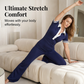 2-delige set met shirt & broek voor dames – Klassieke V-hals, high-waisted flared broek & ultrazachte mix – Van werk tot weekend