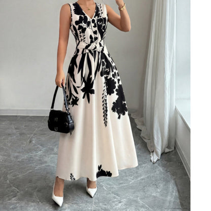 🌺💥 50% KORTING Bloemenprint maxijurk, V-hals & gedraaide taille, ademend & vormgevend