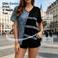 Chique T-shirt met denimprint, V-hals en korte mouwen voor dames