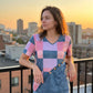 Chique T-shirt met denimprint, V-hals en korte mouwen voor dames