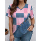 Chique T-shirt met denimprint, V-hals en korte mouwen voor dames