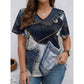 Chique T-shirt met denimprint, V-hals en korte mouwen voor dames