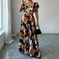 Dames Retro Bloemenprint Geplooide Maxi-jurk