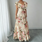 Dames Retro Bloemenprint Geplooide Maxi-jurk