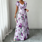 Dames Retro Bloemenprint Geplooide Maxi-jurk
