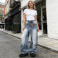 Dames jeans met asymmetrische taille en wijde pijpen