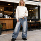 Dames jeans met asymmetrische taille en wijde pijpen