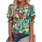 Dames zomerse top met bloemenprint en pofmouwen