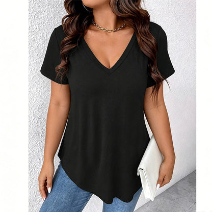 Dames casual V-hals T-shirt met korte mouwen