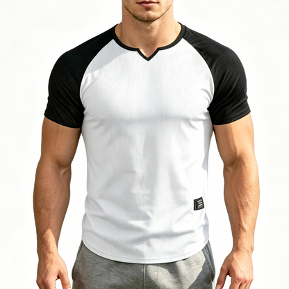 Heren sport-T-shirt met V-notch en raglanmouwen