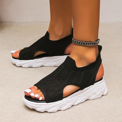 Casual ademende opengewerkte gebreide plateausandalen voor dames